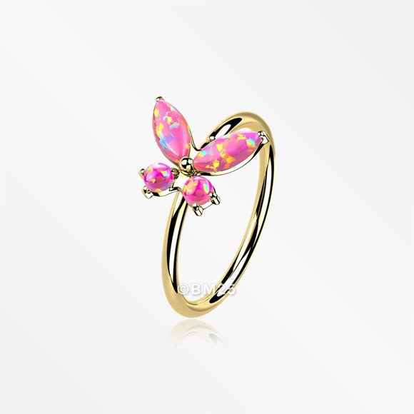 14 Karat Gold Brilliant Fire Opal Dainty Butterfly Bendable Hoop Ring - Picture 5 of 5